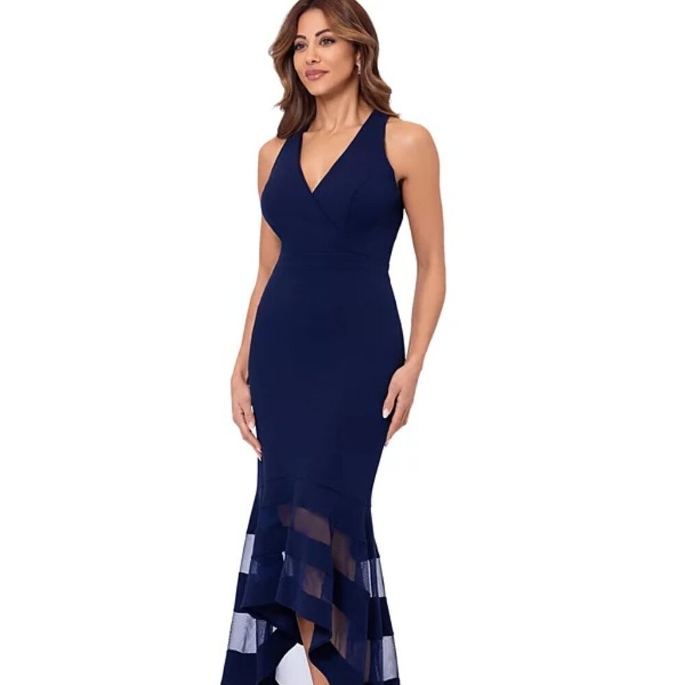 XSCAPE Women's Sleeveless High-Low Midi Dress Navy Size 4